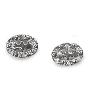 Batman Silver Tone Stud Earrings Rhinestones DC Comic Gotham